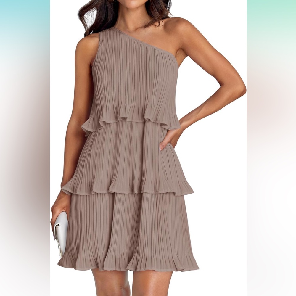 Mini Dress Boho One Shoulder Ruffle Tiered Layered Chiffon Flowy A Line Dresses